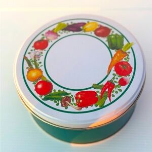 Vintage Vegetable Kitchen Tin Round 7" Canister